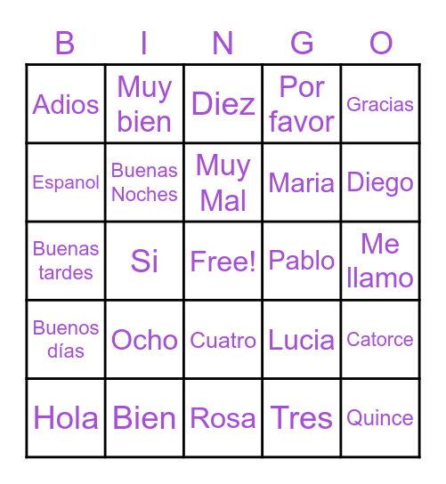 Spanish Introduction Bingo Card