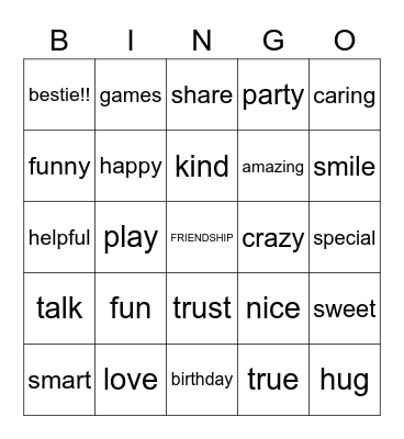 FRIENDSHIP Bingo Card