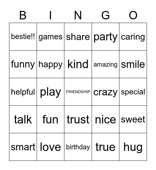 FRIENDSHIP Bingo Card