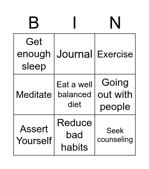 Stress Bingo Card