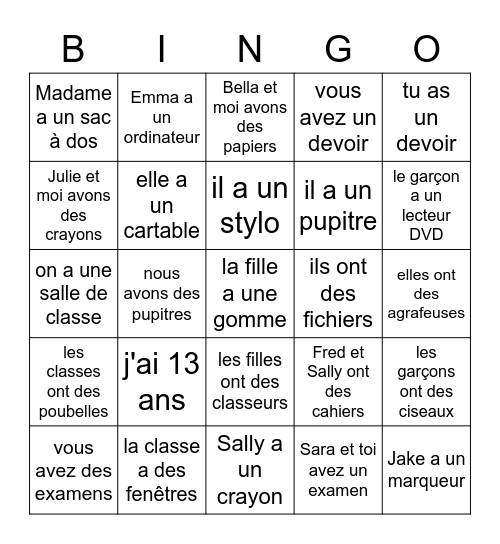 Avoir - conjugation Bingo! Bingo Card
