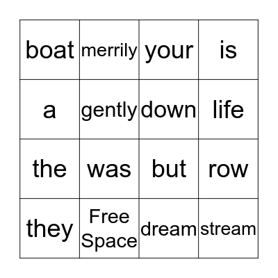 Row, Row, Row Your Boat Bingo Card