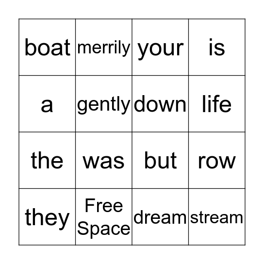 Row, Row, Row Your Boat Bingo Card