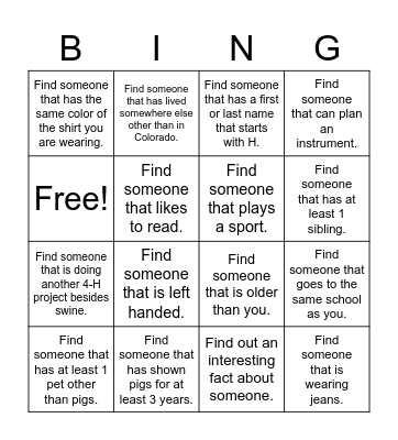 Getting To Know You Bingo Card