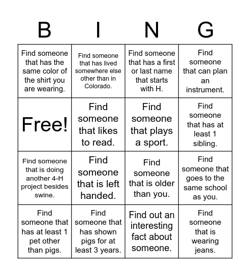 Getting To Know You Bingo Card