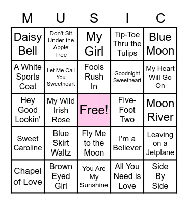 Valentine's Day Music Bingo Card