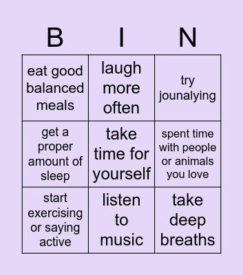stress relief strategies Bingo Card