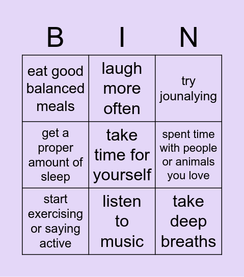 stress relief strategies Bingo Card