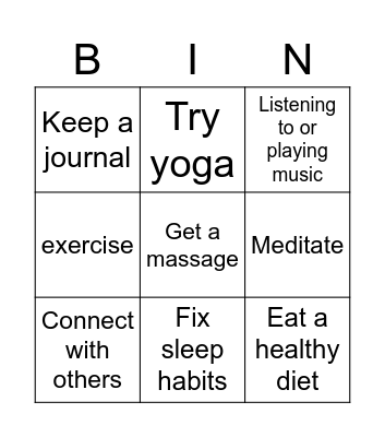 stress helper Bingo Card