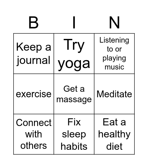 stress helper Bingo Card