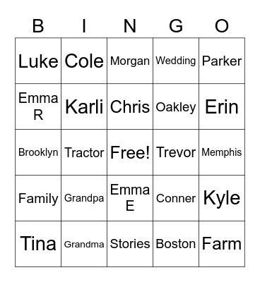 Family Bingo Card
