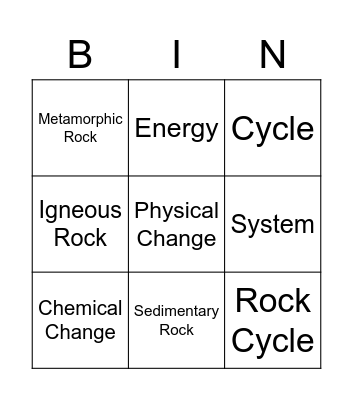 Earth Materials Bingo Card