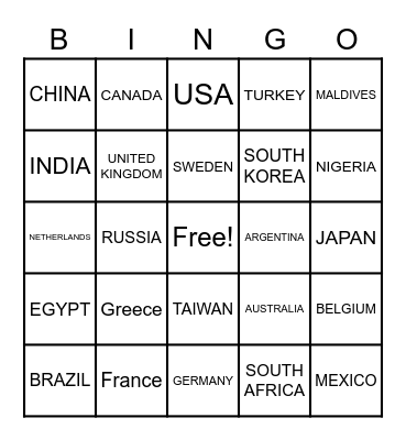 Around the World Bingo Card