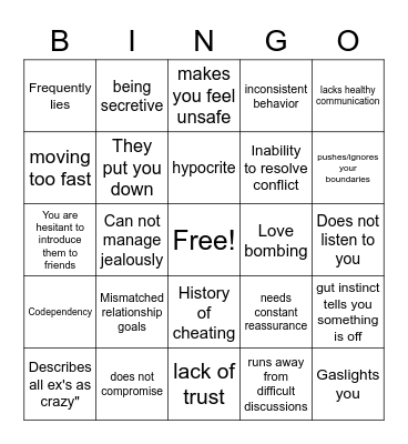 RED FLAG BINGO Card
