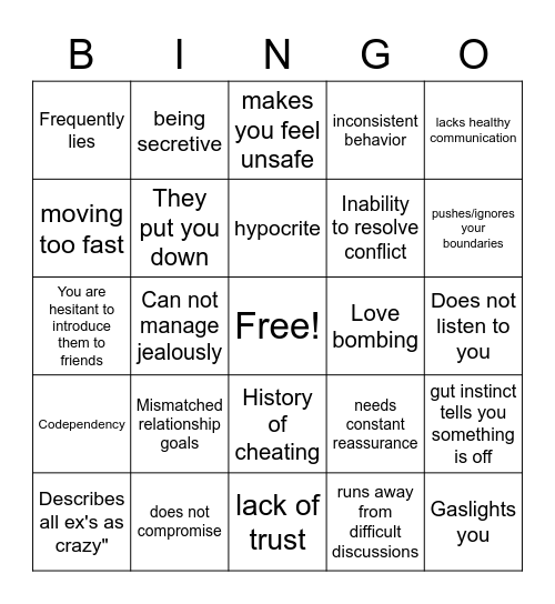 RED FLAG BINGO Card