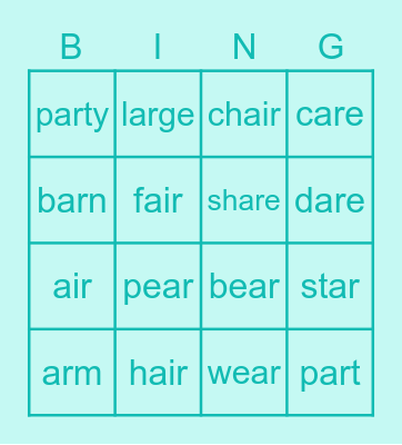 LSR 23 -r Sounds Bingo Card