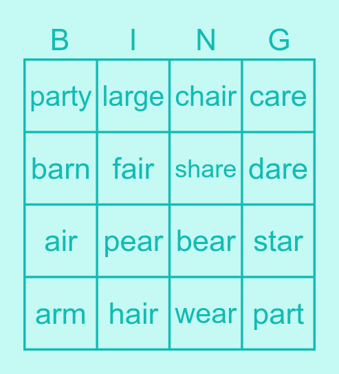 LSR 23 -r Sounds Bingo Card