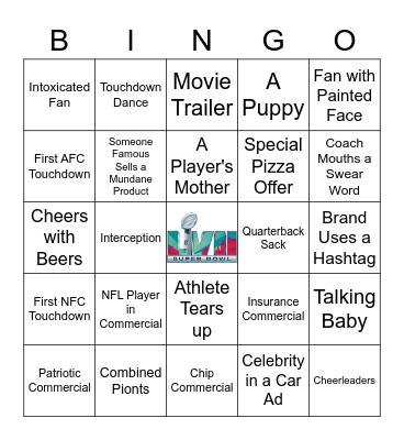 Super Bowl LVII Bingo Card