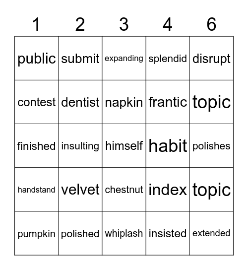 Multisyllable Closed Words Bingo Card
