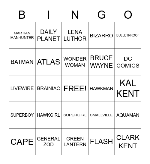 SUPERMAN Bingo Card