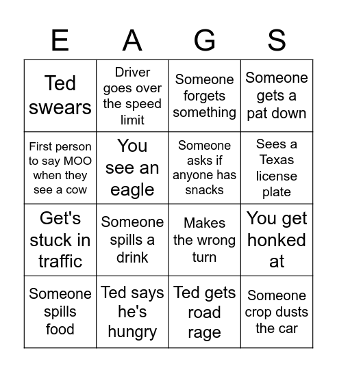 Eagle Travel Day Bingo Card