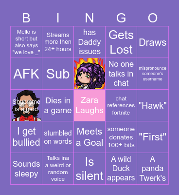 MsZaraTv Bingo Card