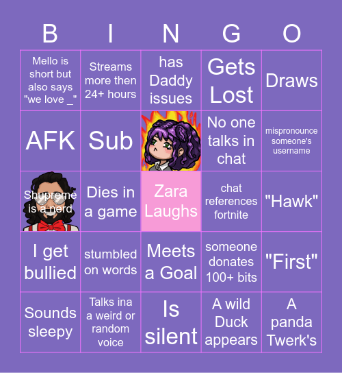 MsZaraTv Bingo Card