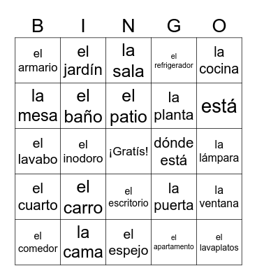 Unit 5: Casa Bingo Card