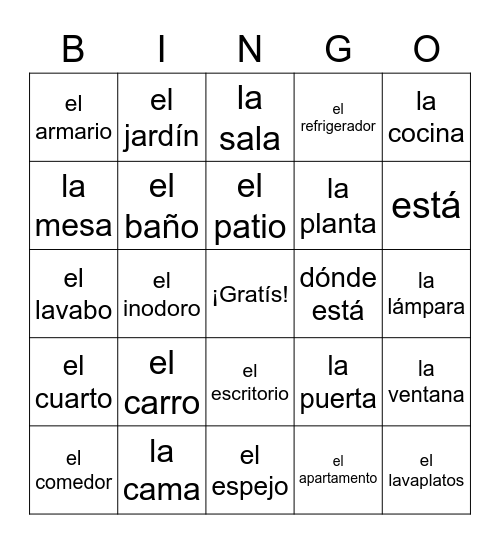 Unit 5: Casa Bingo Card