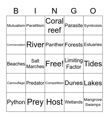 Ecology Unit 10 Mufasa Bingo Card