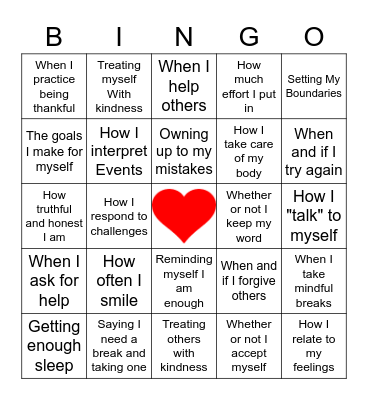 Things I Can Control Bingo Card