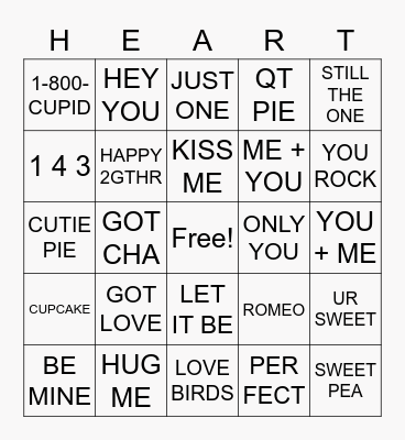 Conversation Hearts Bingo Card