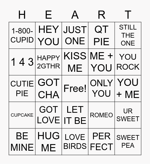 Conversation Hearts Bingo Card