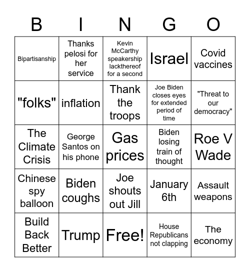 SOTU Bingo Card