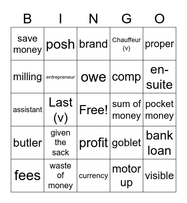 VOCABULARY Unit 5 Bingo Card