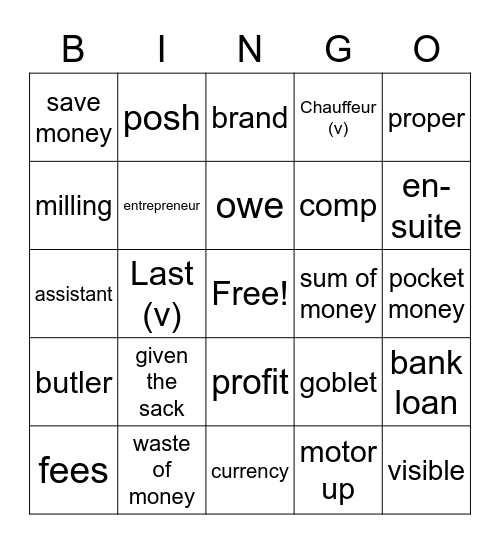 VOCABULARY Unit 5 Bingo Card