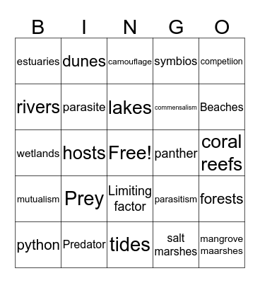 Unit 10 ecology bingo Card