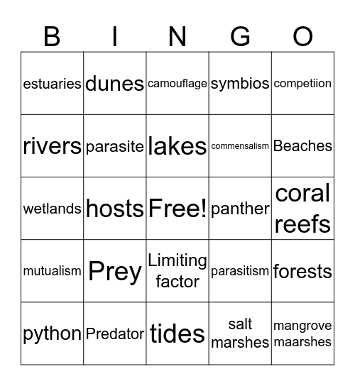 Unit 10 ecology bingo Card