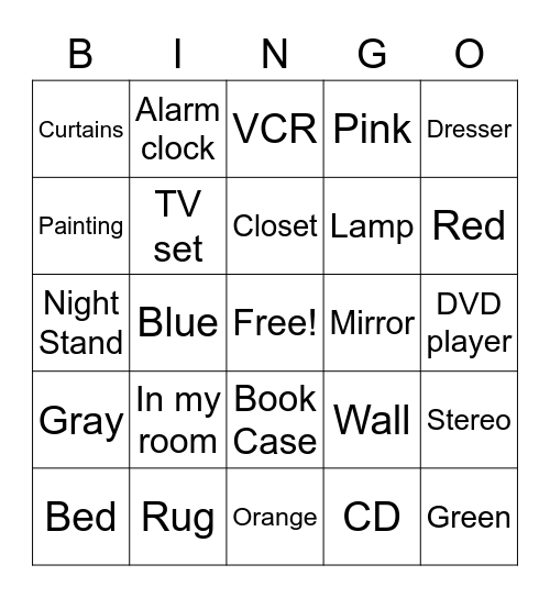 Bedroom & Colors Bingo Card