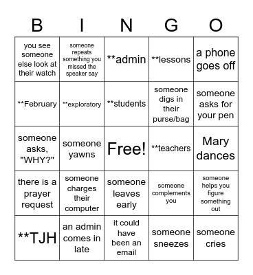 Untitled Bingo Card