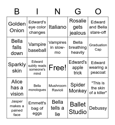 Twilight Bingo Card