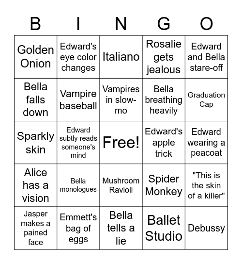Twilight Bingo Card