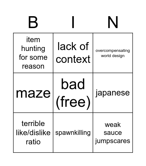 ROBLOX HORROR GAME BINGO Card