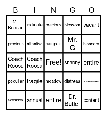 Vocabulary Bingo Card