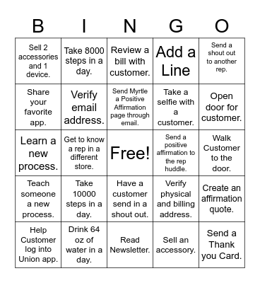 Customer Care Bingo Card