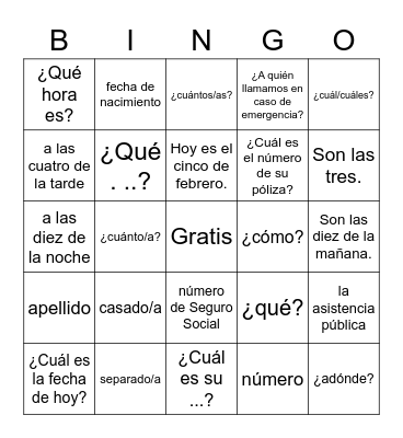 Chapter 4 preguntas Bingo Card