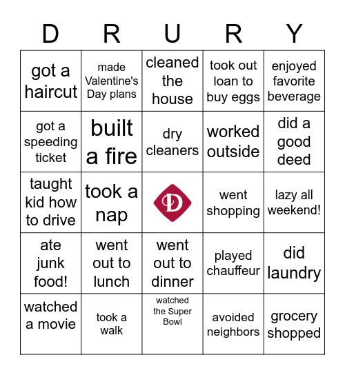 What did you do over the weekend? Bingo Card