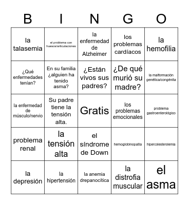 Chapter 5 Enfermedades Bingo Card