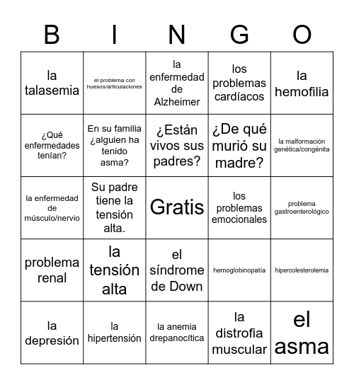 Chapter 5 Enfermedades Bingo Card