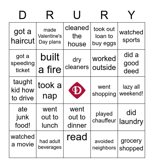 What did you do over the weekend? Bingo Card